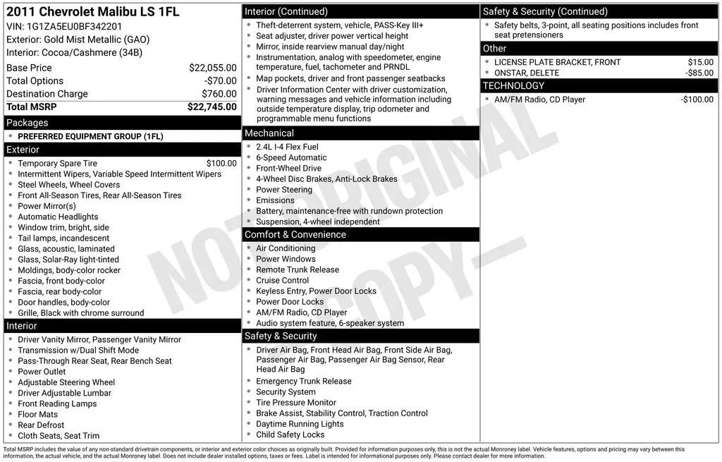 2011 Chevrolet Malibu LS thumbnail 6